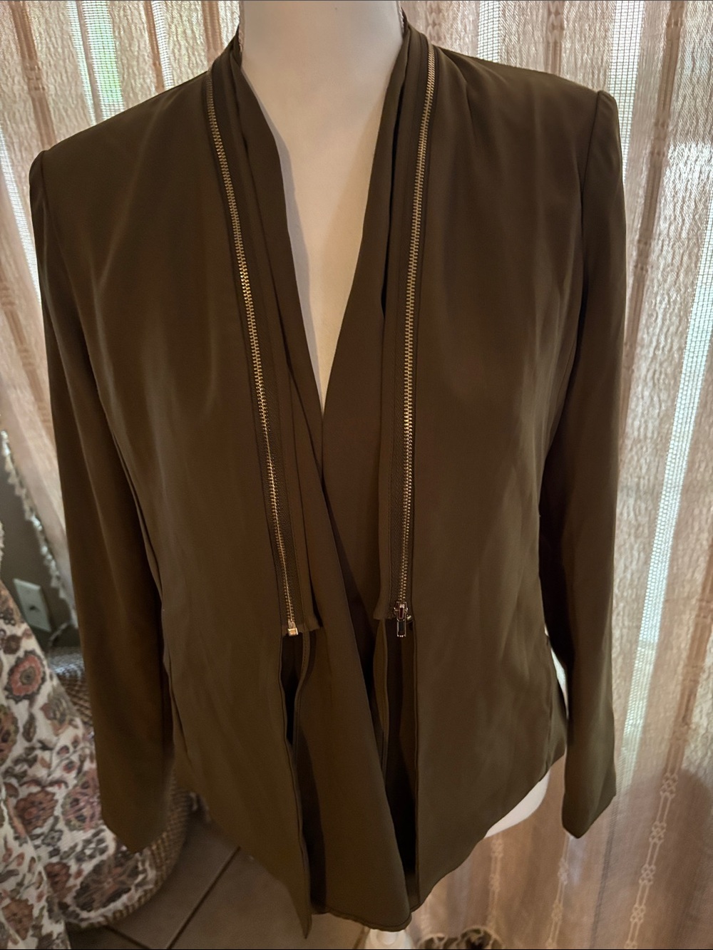 Olive Open-Front Women's Blazer with Zip-Trim Brand Jealous Tomato